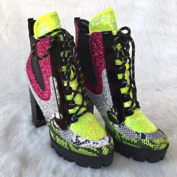 Women Neon Lights Platform Boots Size 10 - Picture 3 of 6